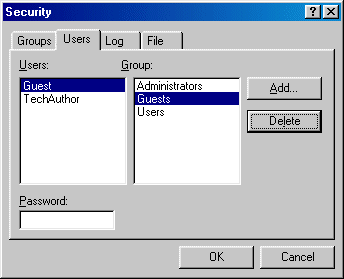 Image of security dialogue box showing Users tab