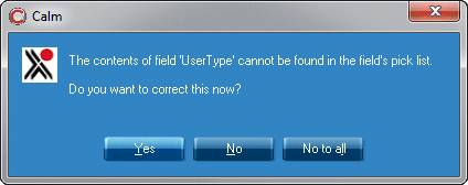Image of picklist contents not found dialogue box