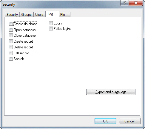 Image of security dialogue box showing Log tab
