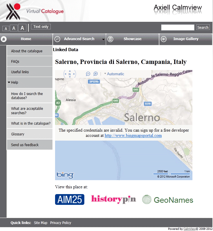 Example of linked data (place) result