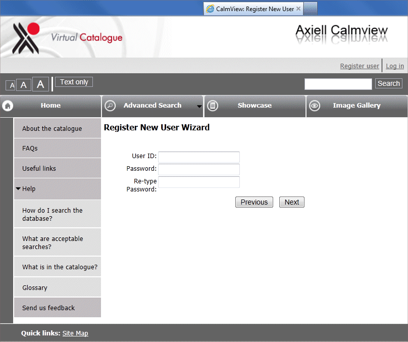 An example of a Register User page.