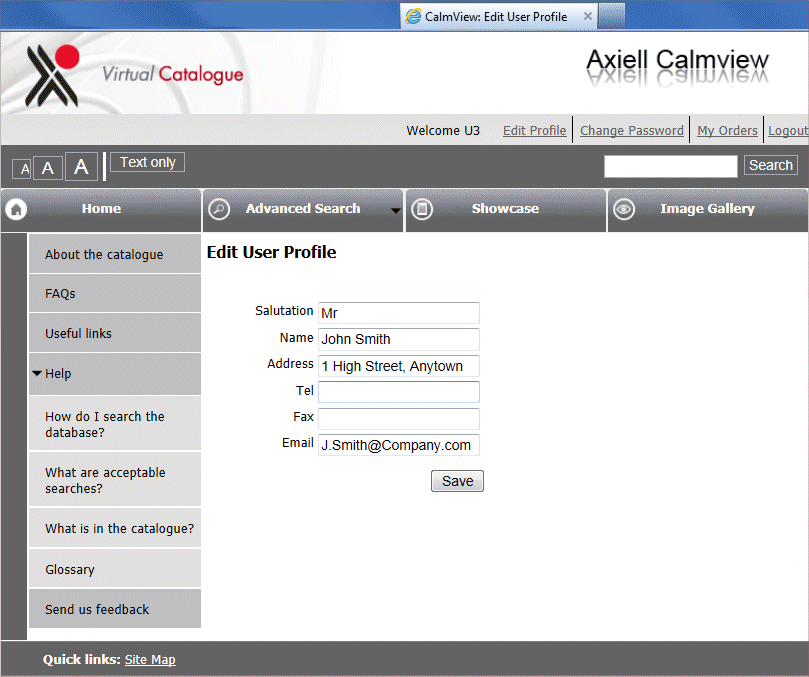 An example of the user profile page.