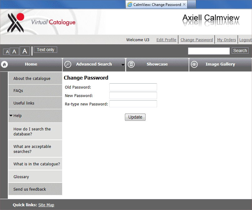 An example of a Change Password page.