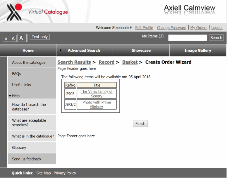 An example of a Create Order page where the items are available.
