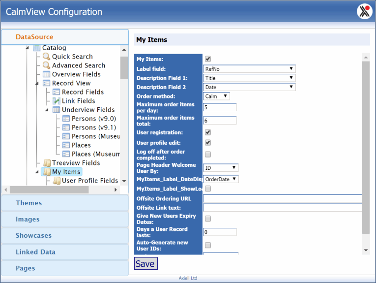 The My Items option in the DataSource option