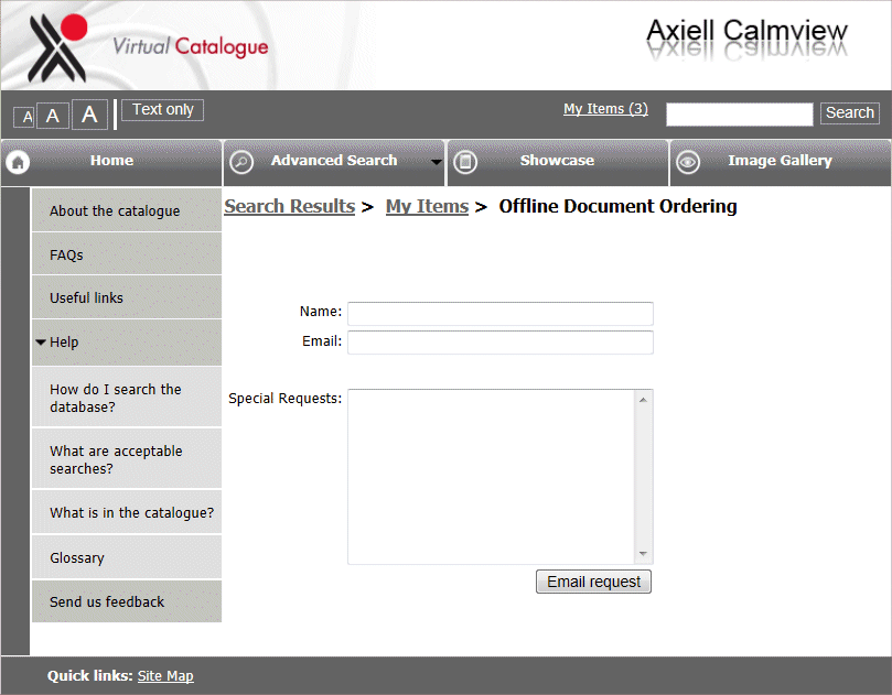 An example of an Offline document ordering form.