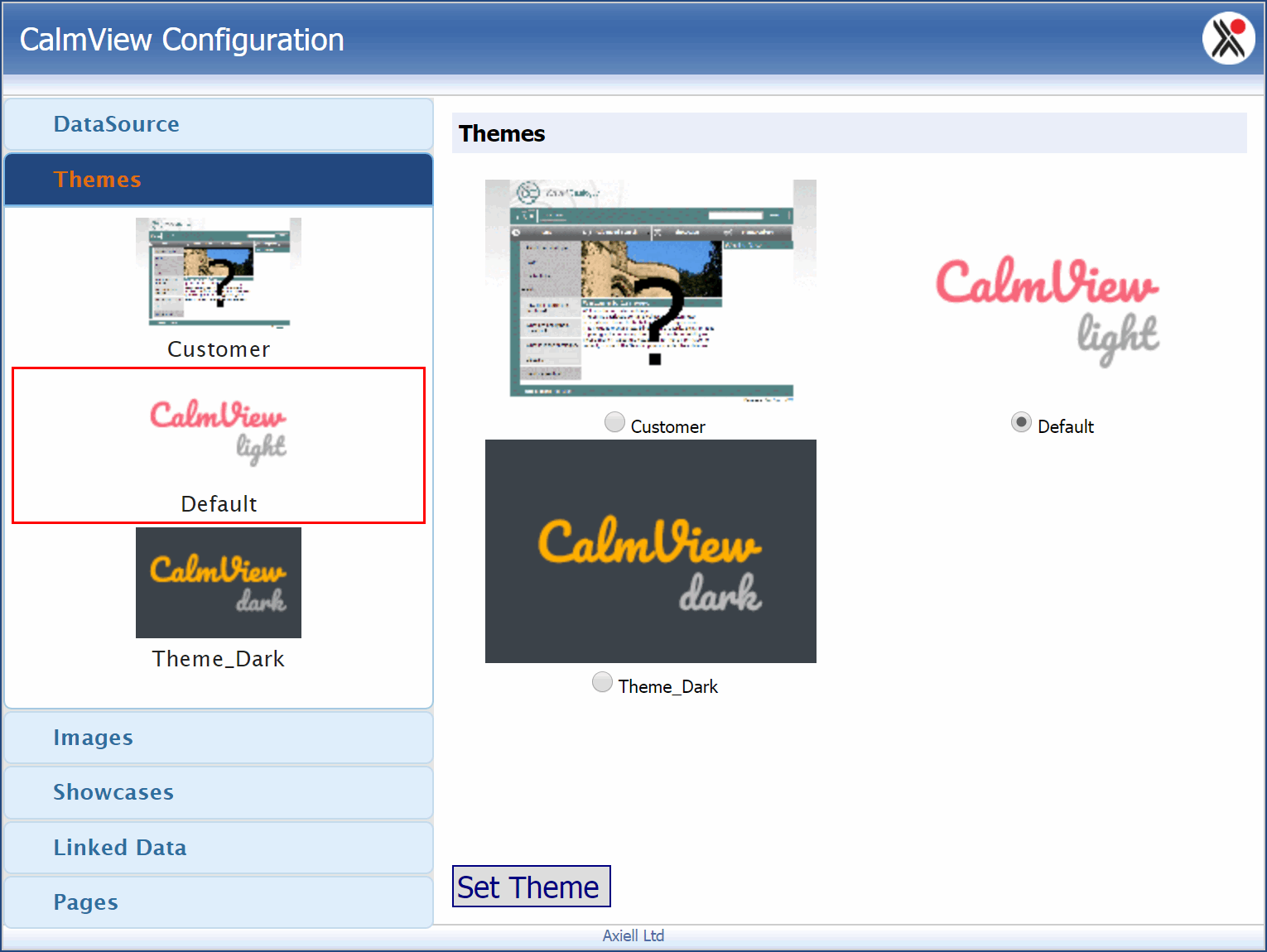 The Configurator on the Themes option, allowing a choice of three themes