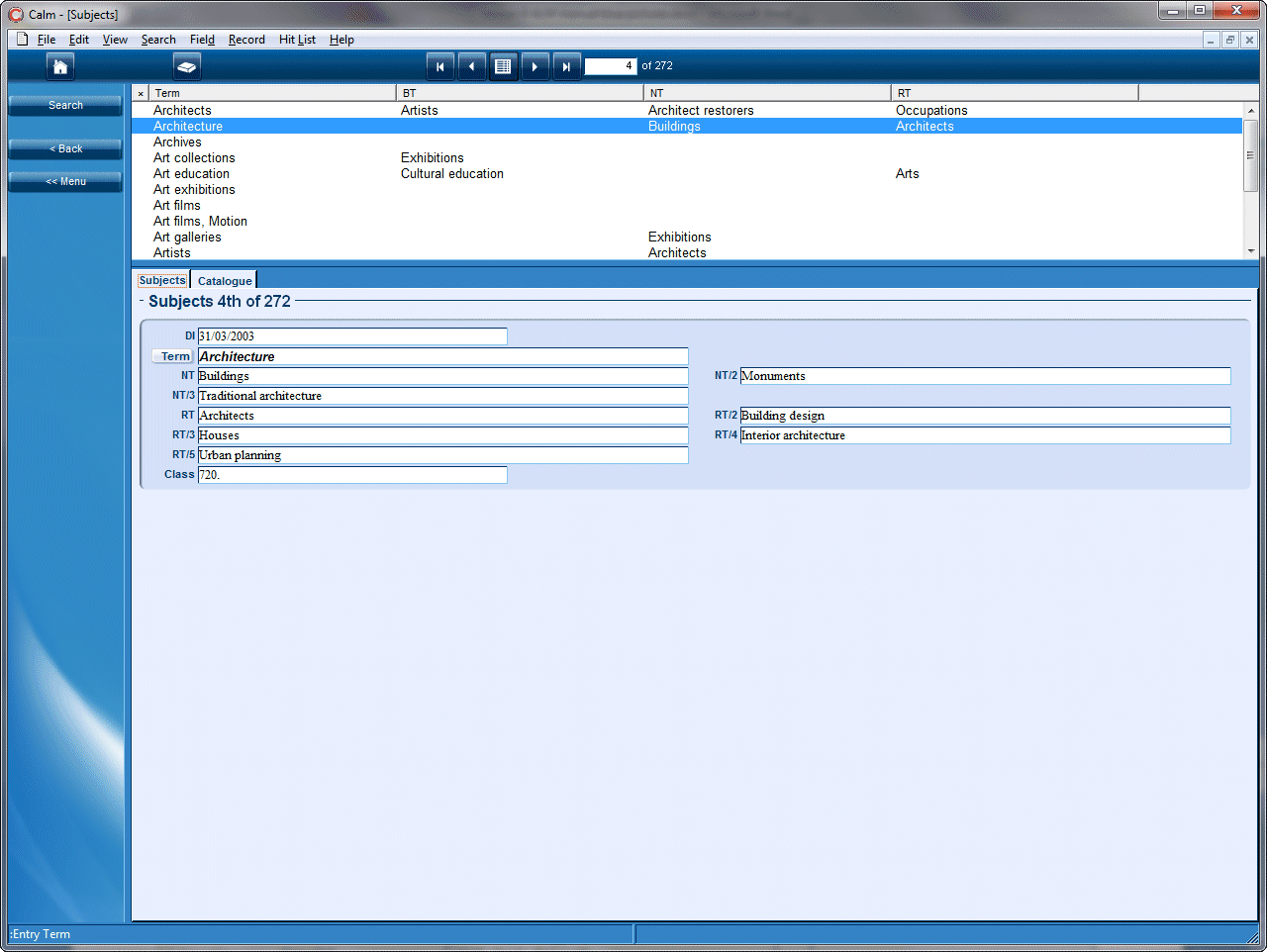 Image of example subject record
