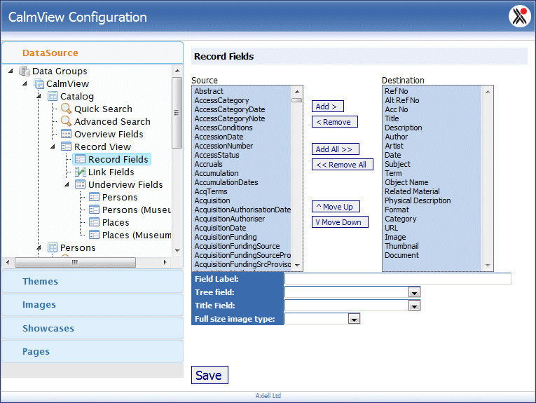 The Record Fields option under Record View in the Datasource option
