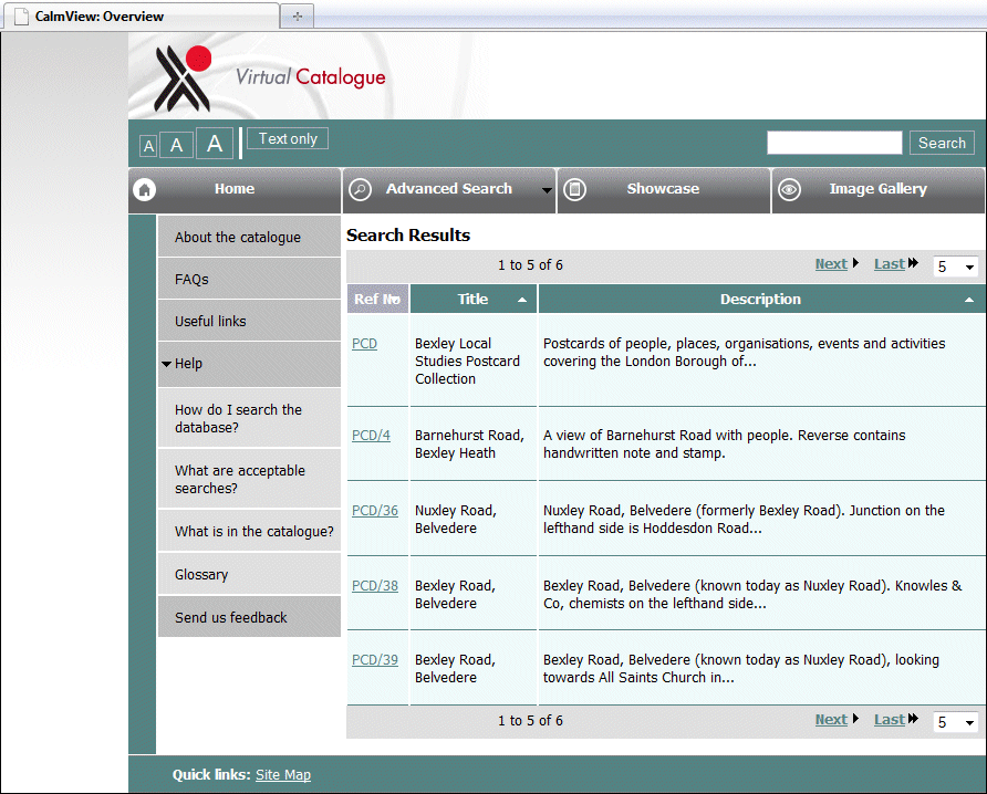An example of an overview results page.
