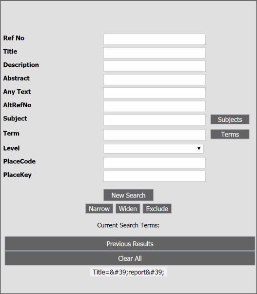 Example of an Advanced Search after clicking Refine Search with Alternate Search Buttons ticked