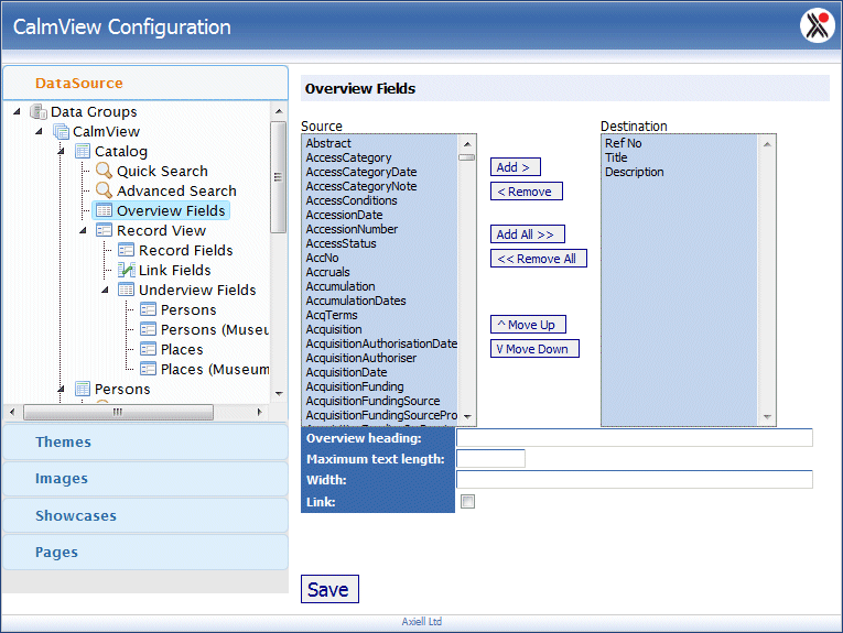 Example of Overview Fields in Configurator