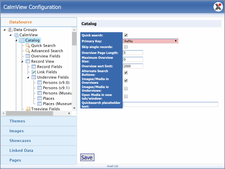 Example of Per-Database Options for the Catalog Database in Configurator