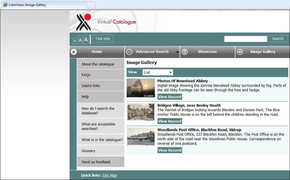 An example image gallery page in CalmView