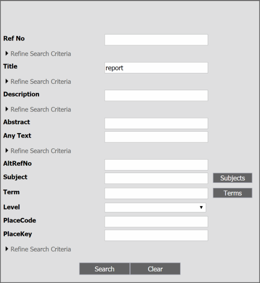 Example of an Advanced Search after clicking Refine Search